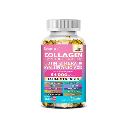 14 IN 1 Collagen Capsules - Biotin &amp; Keratin Skin Care Product Booster Anti Aging Whitening Skin Nail and Hair Care Supplement