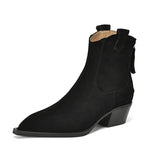 Cow Suede Women Western Boots Black Brown Khaki Mid Block Heels Back Zipper Pointed Toe Retro Ladies Autumn Winter Ankle Boots SHOPEZRA L.L.C.