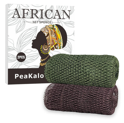 PeaKalo Authentic African Net Sponge-2Pcs Exfoliating Bath Shower Loofah Sponge, Gentle Back Scrubber for All Skin Types,Durable