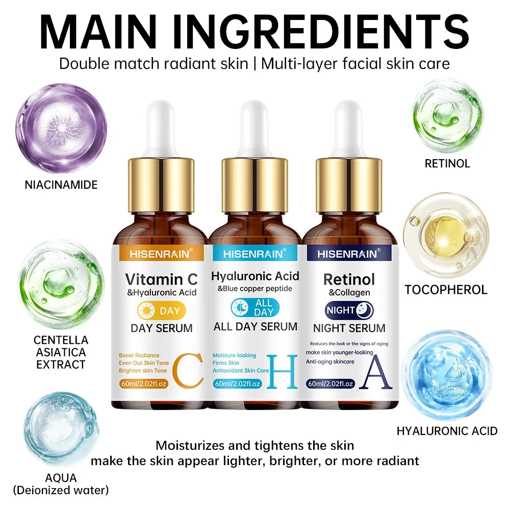 HISENRAIN Vitamin C + Retinol + Hyaluronic Acid Serum Duo | Anti-Aging Brightening &amp; Hydration Combo | For All Skin Type.