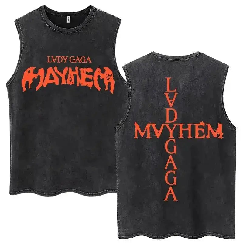 Lady Gaga The Mayhem Ball Tour 2025 Washed Tank Tops Fashion Men Women Vintage Y2K Sleeveless T Shirt 100% Cotton Oversized Tees by Dropshipman