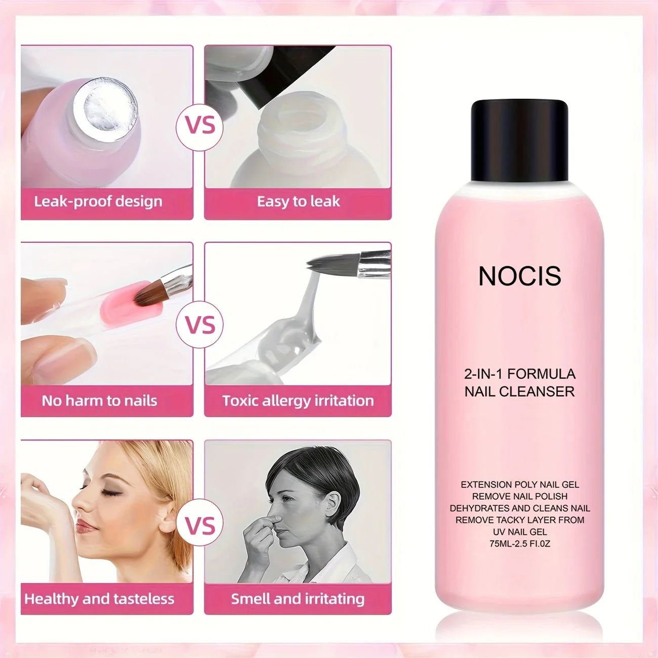2in 1 Gel Cleanser for Nails &amp; Polish Remover, Professional Slip Solution for Poly Gel Nails for &amp; LED Gel, Anti-Stick Formula,