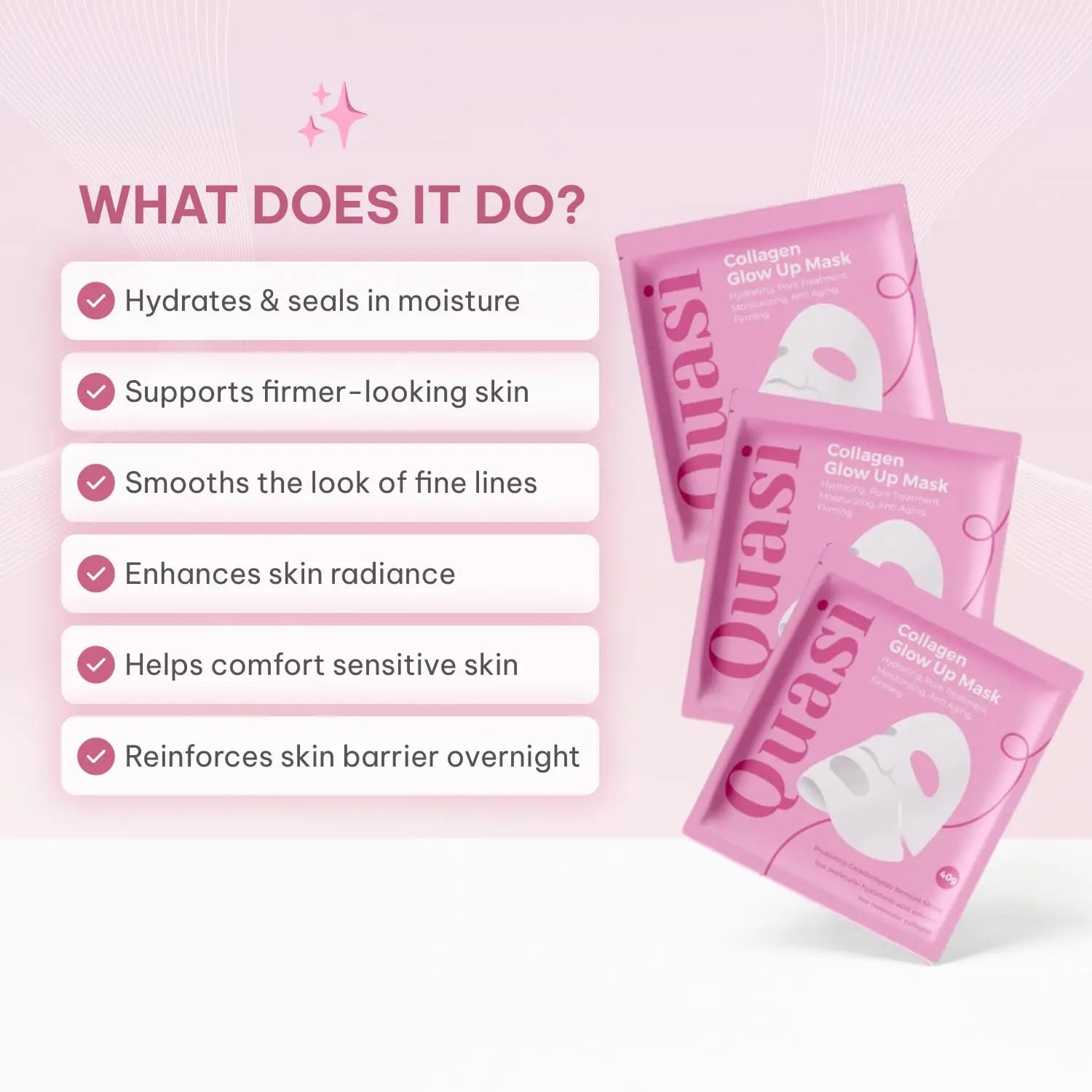 Collagen Face Mask Overnight – Hydrating Korean Sheet Mask – Niacinamide &amp; Low Molecular Collagen – Firming &amp; Smoothing Skinc
