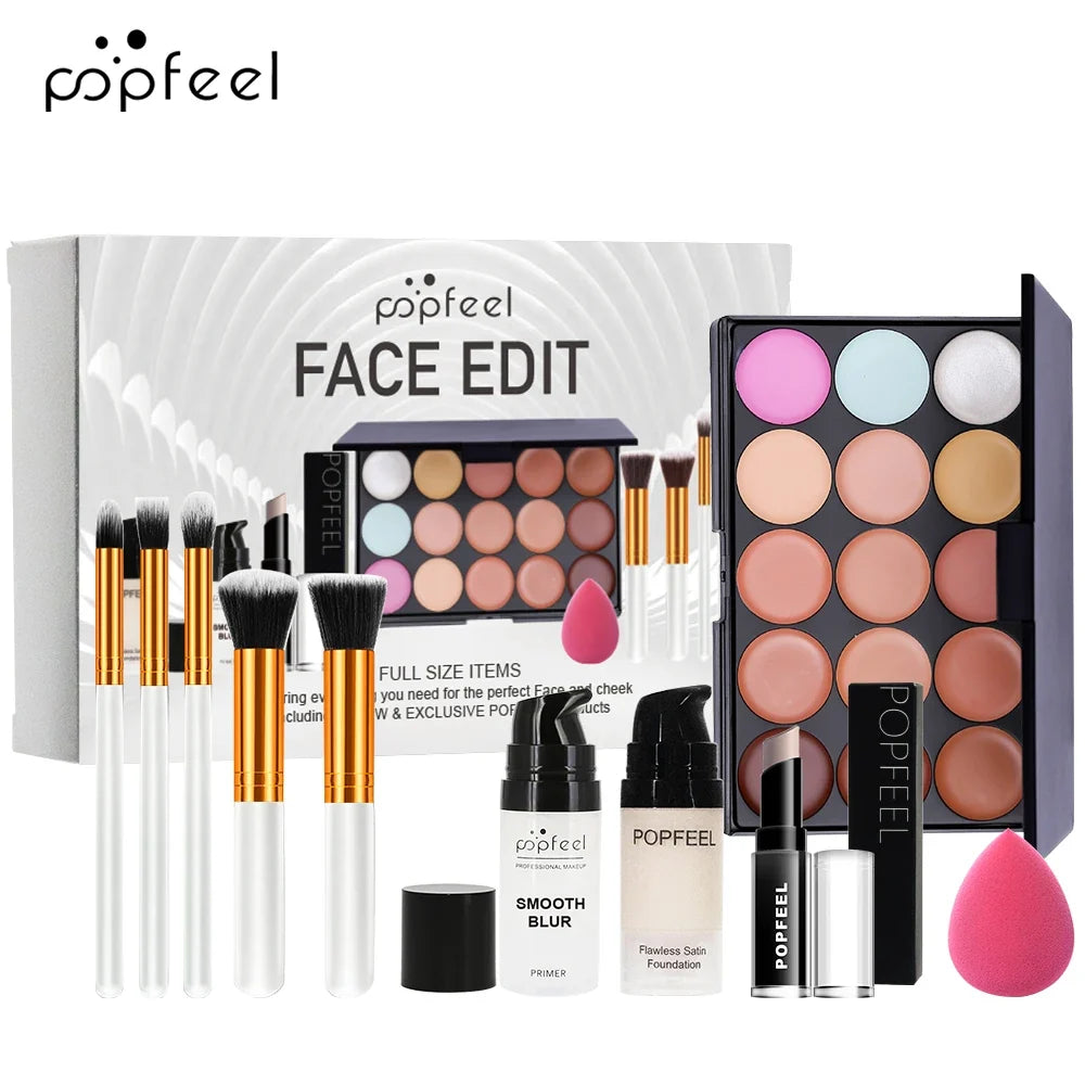 POPFEEL 10-Piece Face Makeup Set - Beginner-Friendly Foundation, Concealer &amp; Brush Combo - Complete Face Makeup Kit for Flawless