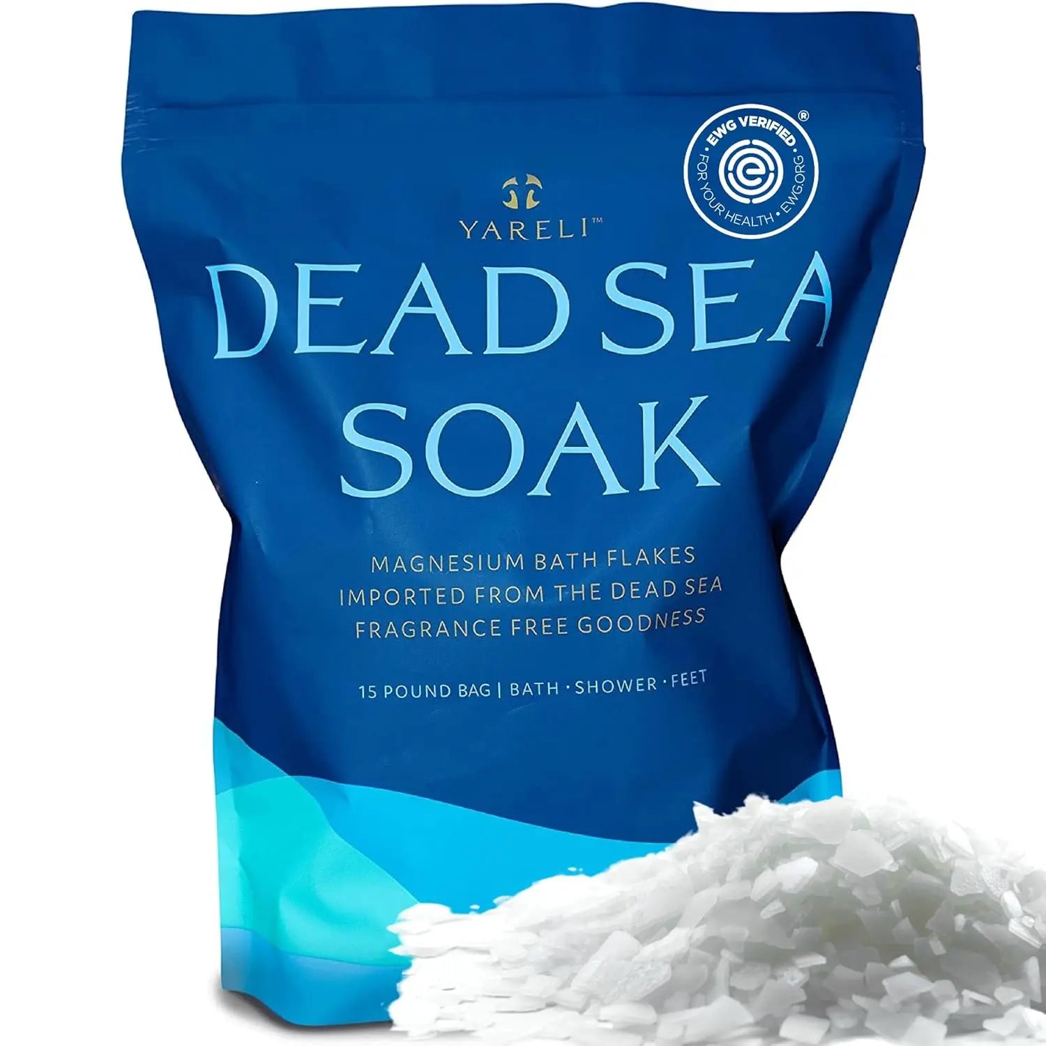 Magnesium Flakes 15lb Dead Sea Bath &amp; Foot Soak, Over 800,000mg Magnesium Chloride Per Bag, Alternative to Epsom Salt for Sore