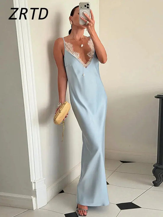 Elegant Lace Satin Spliced Women&