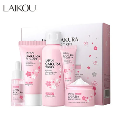 LAIKOU Sakura Kit Skin Care Sets Moisturizing and Reducing Fine Lines Cleansing Pore Product 5-Piece Korean Women&