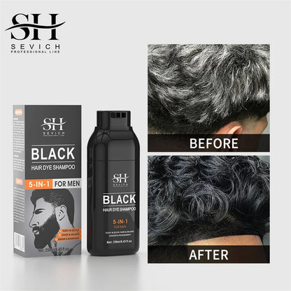 250ml Natural Black Hair Shampoo 5in1 Darkening Hairs Instant Gray To Black Shampoo Repair White Hair Care Black Beard Shampoo
