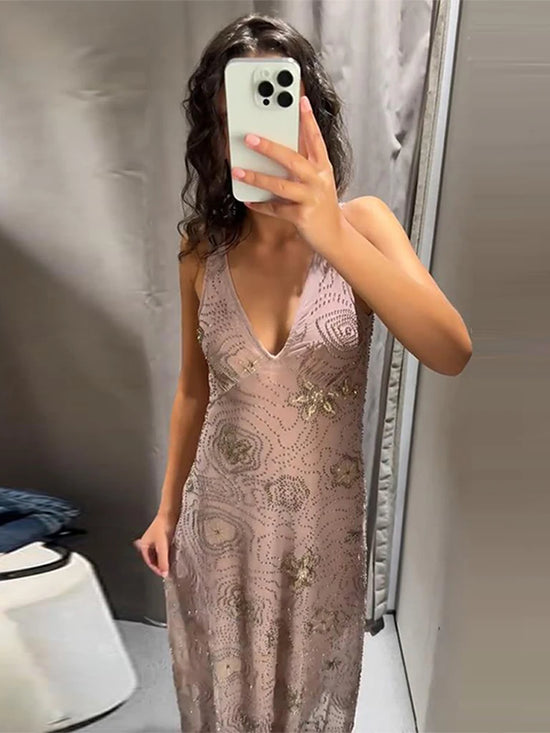 Perlenstickerei Pailletten Rüschen Damen Kleid Ärmellos Rückenfrei Träger Sexy Abendkleider 2025 Sommer Party Urlaub Street Robe