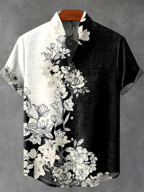 Herren Hemd Ethnischer Stil Blumenmuster Kurzarm Bequem Klappenhemd Strandurlaub Hawaii Sommer Freizeithemd