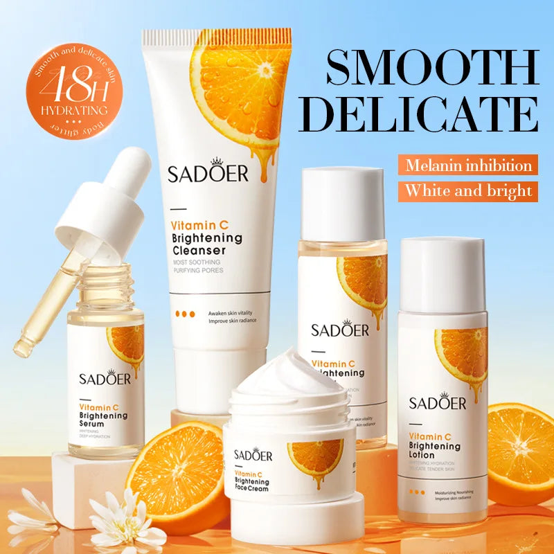 Orange Vitamin C Brightening Travel Kit 5-Piece – Hydrating Radiance-Boost Skincare Set for Fast Glow &amp; Daily Moisture