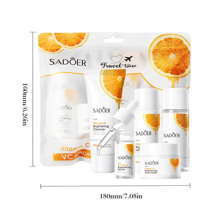 Orange Vitamin C Brightening Travel Kit 5-Piece – Hydrating Radiance-Boost Skincare Set for Fast Glow &amp; Daily Moisture