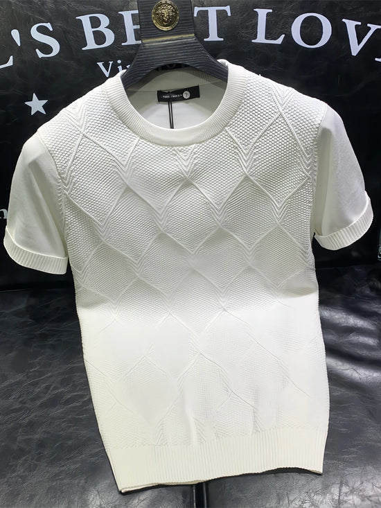 2024 Sommer Neue Vielseitige Gestrickte T-shirt Koreanische Kleidung Mode Einfarbige Kurzarm Trend Business Unterzieh-Tops A96