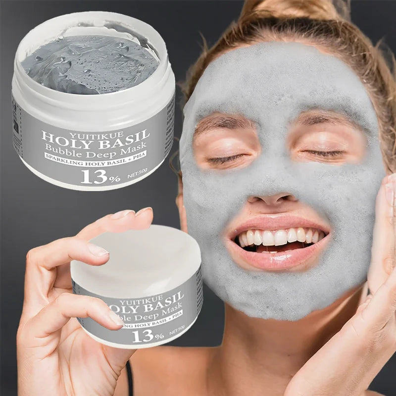 YUITIKUE Holy Basil Bubble Clay Mask w/ 13% PHA &amp; 22% Natural Clay - Self-Foaming Deep Cleansing, Oil Control &amp; Pore Purifying