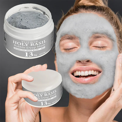 YUITIKUE Holy Basil Bubble Clay Mask w/ 13% PHA &amp; 22% Natural Clay - Self-Foaming Deep Cleansing, Oil Control &amp; Pore Purifying