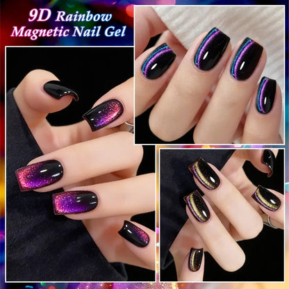 9D Rainbow Cat Magnetic Gel Nail Polish Chameleon Galaxy Effect Magnetic Semi Permanent Soak Off UV Gel Varnish Nail Supplies
