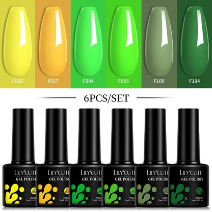LILYCUTE 6Pcs 7ML Gel DIY Nails Polish Set Bright Pink Nail Charms Soak Off UV LED Gel Varnish Nail Art Design Accessories