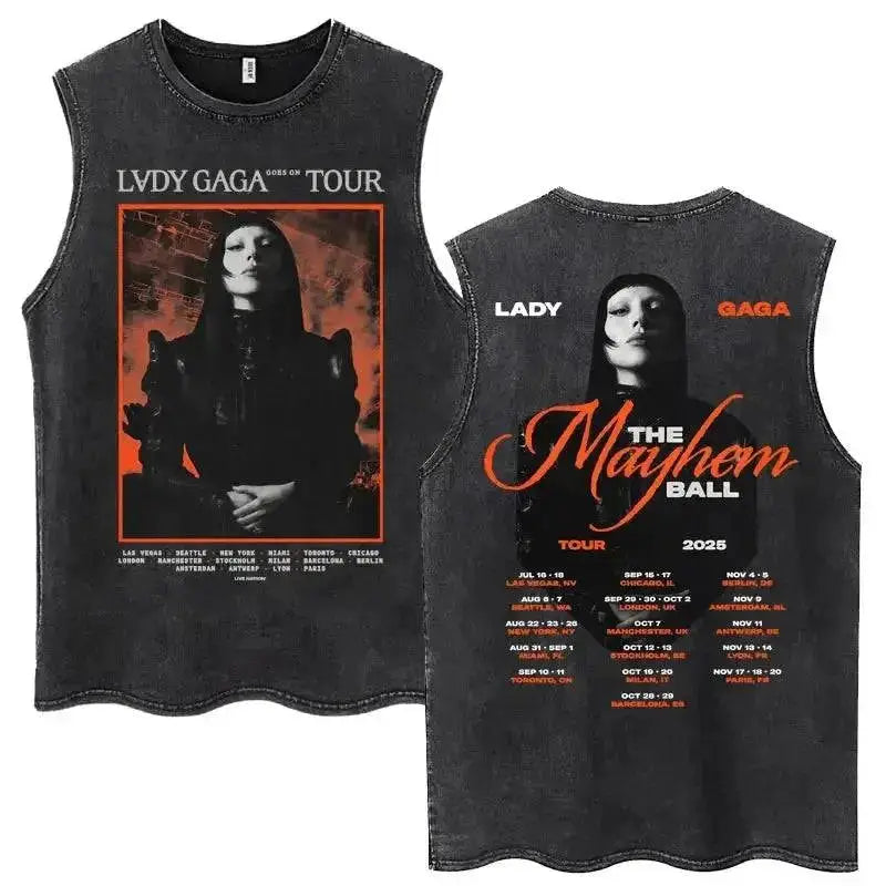 Lady Gaga The Mayhem Ball Tour 2025 Washed Tank Tops Fashion Men Women Vintage Y2K Sleeveless T Shirt 100% Cotton Oversized Tees by Dropshipman