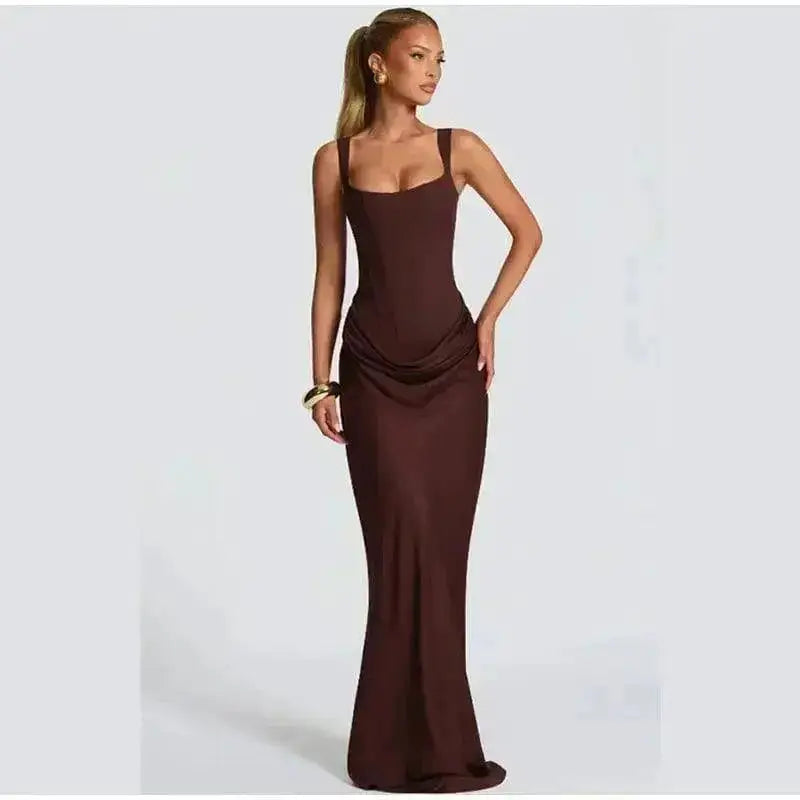 2026 New Sexy Women Square-neck Halter Mini Dress Pleated Sleeveless Backless High Waist Bodycon Dresses Summer Lady Party Robes by Dropshipman