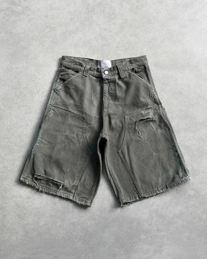 Y2k Black Punk Wash Baggy Work Shorts Men Women Summer Hip Hop Ripped Hole Denim Shorts Raw Edge Casual Jorts Streetwear by Dropshipman