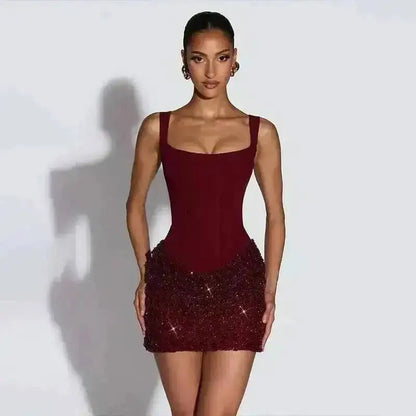 Townlike Pleated Slim Bodycon Dress Women Spaghetti Strap Mini 2026 Summer Dress Sequin Evening Nightclub Sexy Party Dresses by Dropshipman
