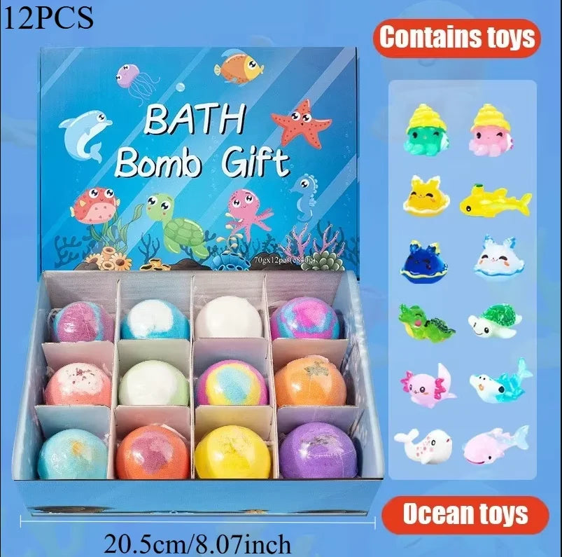 New 12PCS Ocean Toy Bath Salt Bombs, Bubble Bath Balls for Adults &amp; Kids, Fun Educational Bath Toys Party Favor Set