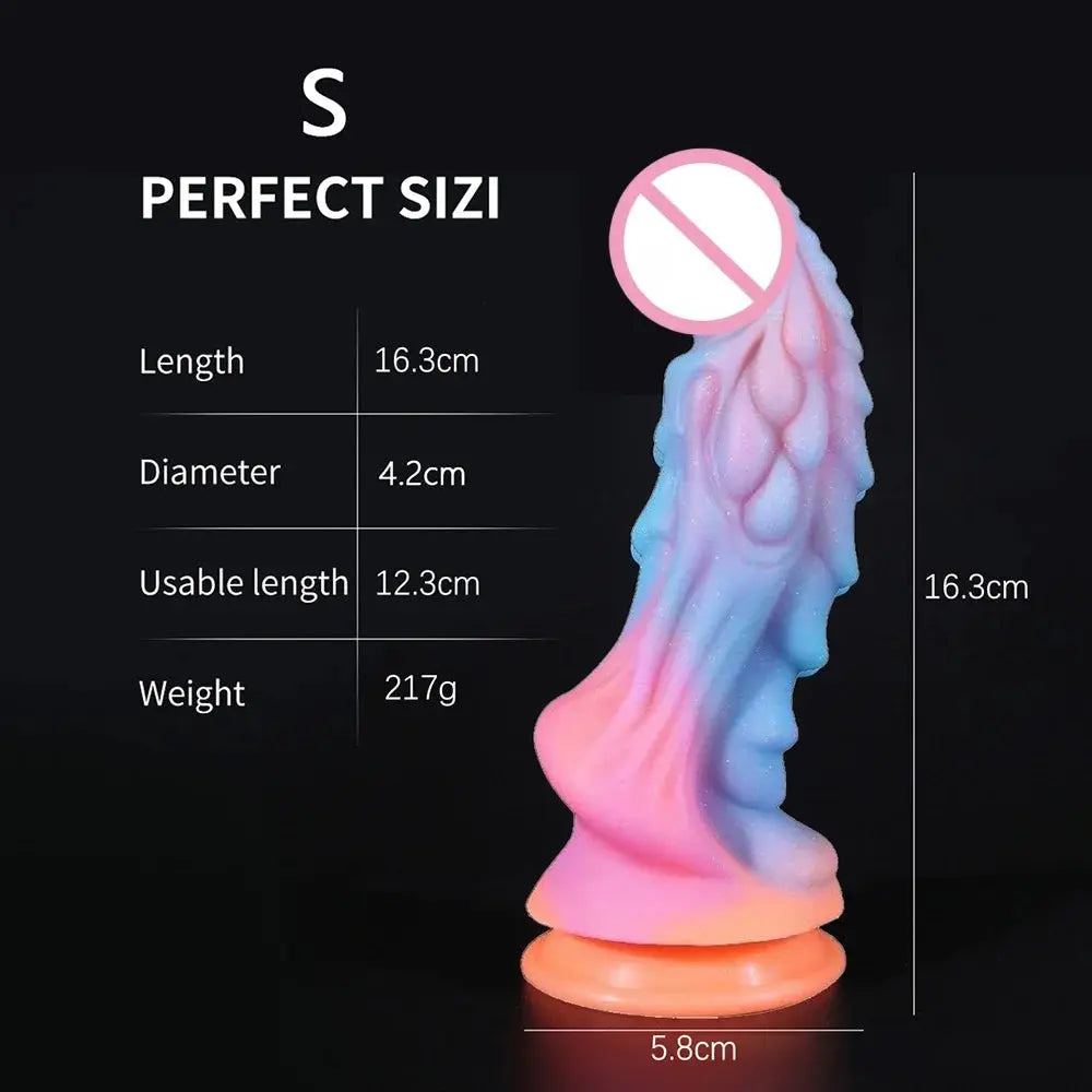 New Luminous Colorful Dragon Monster Dildo with Suction Cup, G-Spot & Anal Plug, Women&
