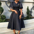 Elegant Dresses for Women V Neck Flare Sleeve High Waisted Pleated A Line Mid Calf Luxury Birthday Party Dinner Vestidos Mujer SHOPEZRA L.L.C.