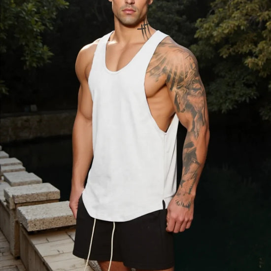 Herren Neues Sommer Tank Top Baumwolle Ärmellos Quadratischer Kragen Fitnessstudio Trainings-T-Shirt Atmungsaktiv Bequem Lässige Sportweste für Herren