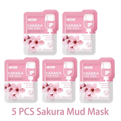 LAIKOU 5pcs Mud Mask Clay Mask Sakura Matcha Eggplant Tea Tree Mung Bean Oil-Control Deep Cleansing Repairing Facial Skin Care