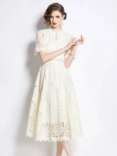 SMTHMA Vintage High-End O-Neck Short Sleeve Lace Hollow Out Dress For Women&