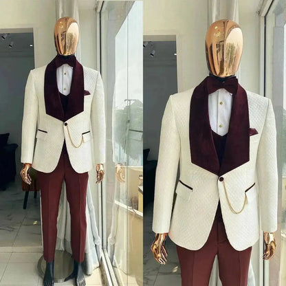 Suits Sets For Men Fashion White Plaid Blazer Vest Floral Pants 3 Pieces Formal Party Tailor-made Elegant Slim Fit Costumes by Dropshipman