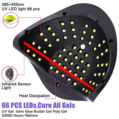66LEDS Professional Nail Drying Lamp for Manicure Nails Gel Polish Drying Machine with Auto Sensor UV LED Nail Lamp