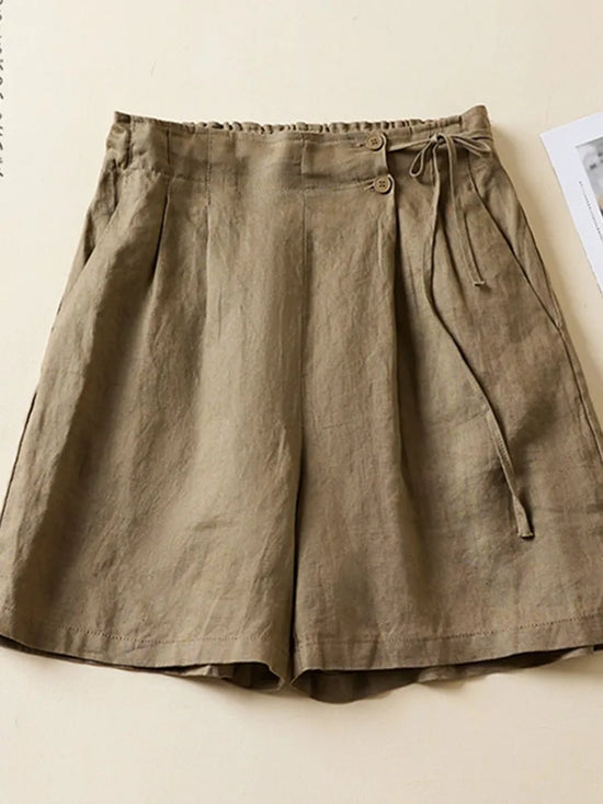 Damen Freizeit-Shorts Neuheit 2023 Sommer Vintage-Stil Einfarbig Locker Bequem Damen Baumwolle Leinen Shorts B2438