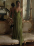 Green Fishbone Corset Halter Maxi Dress Women Sleeveless Backless Pleated Patchwork Slim Dresses Lady Solid Party Evening Gown by Dropshipman