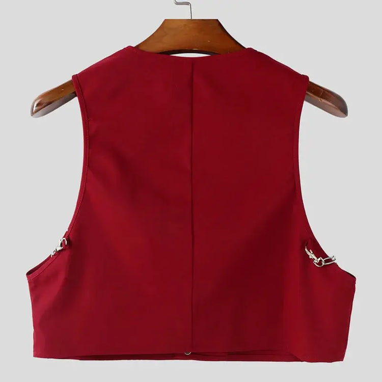 INCERUN Men Vests Solid Color Chain Decoration V Neck Sleeveless Crop Tops Men Streetwear Fashion Casual Male Waistcoats S-3XL SHOPEZRA L.L.C.