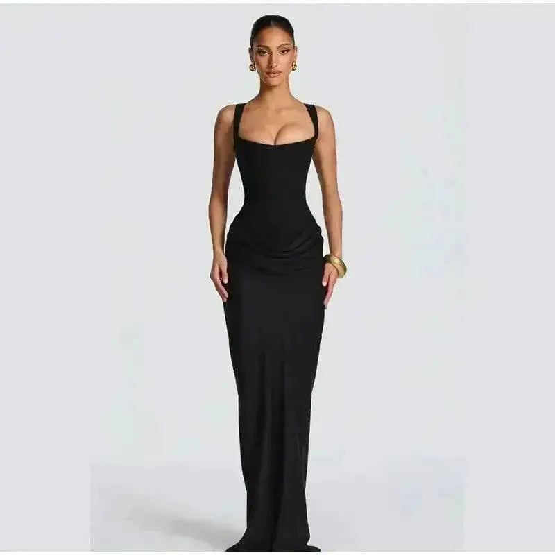 2026 New Sexy Women Square-neck Halter Mini Dress Pleated Sleeveless Backless High Waist Bodycon Dresses Summer Lady Party Robes by Dropshipman