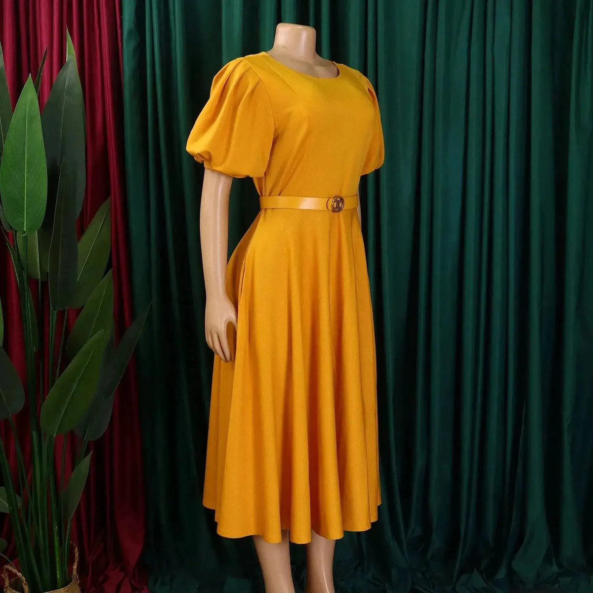 Elegant Office Dress for Women Professional O Neck Short Sleeve Belt Waisted A Line Mid Calf Formal Business Work Dress Midi New by Dropshipman