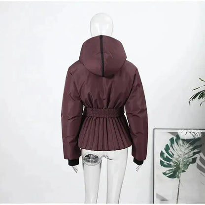 Women Fur Collar Hooded Skiwear Fashion Solid Thicken Zipper High Waist Slim Outdoor Overalls Jumpsuit Lady Winter Outwear by Dropshipman