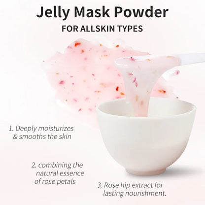 Rose/Hyaluronic Acid/Collagen Jelly Face Mask Powder-Moisturizing, Improving and Hydrating Facial Skin Care-Natural Gel Peel Off