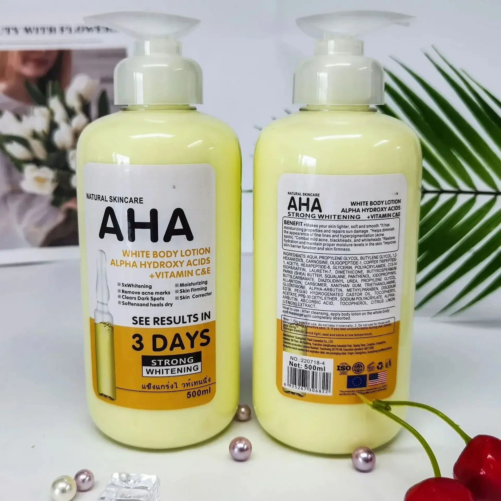500ml Whitening Body Cream Hydroxy Acids Vitamin C&amp;E Moisturizing Lightening Body Lotion Skin Care Remove Acne Marks