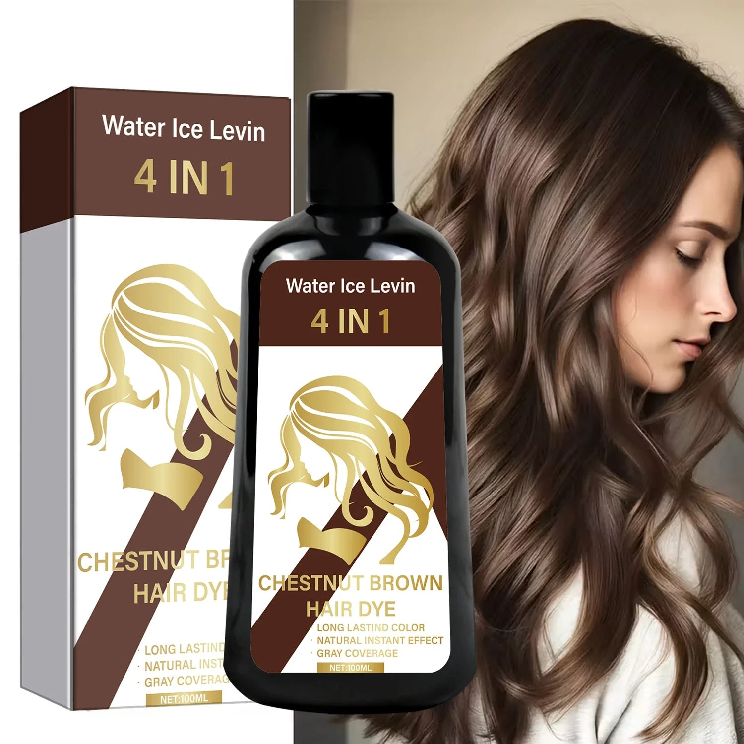4-in-1 Chestnut Brown Hair Dye Shampoo for Long-Lasting Color &amp; Natural Instant Gray Coverage, Ginger &amp; Ginseng Enriched.