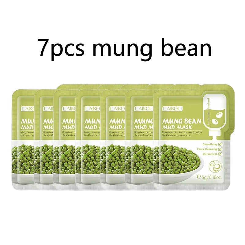 LAIKOU 7pcs Matcha Green Clay Mud Face Mask  Night Facial Packs dark circle Moisturize Mask for facecare