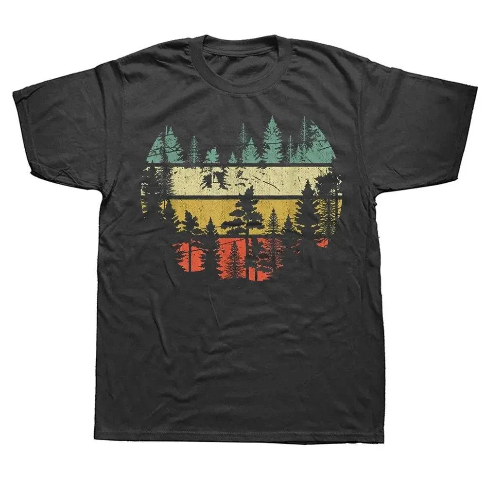 Wildlife Trees Outdoors Nature retro T-shirt by SHOPEZRA L.L.C. featuring forest, mountains, birds, perfect for hiking and camping.