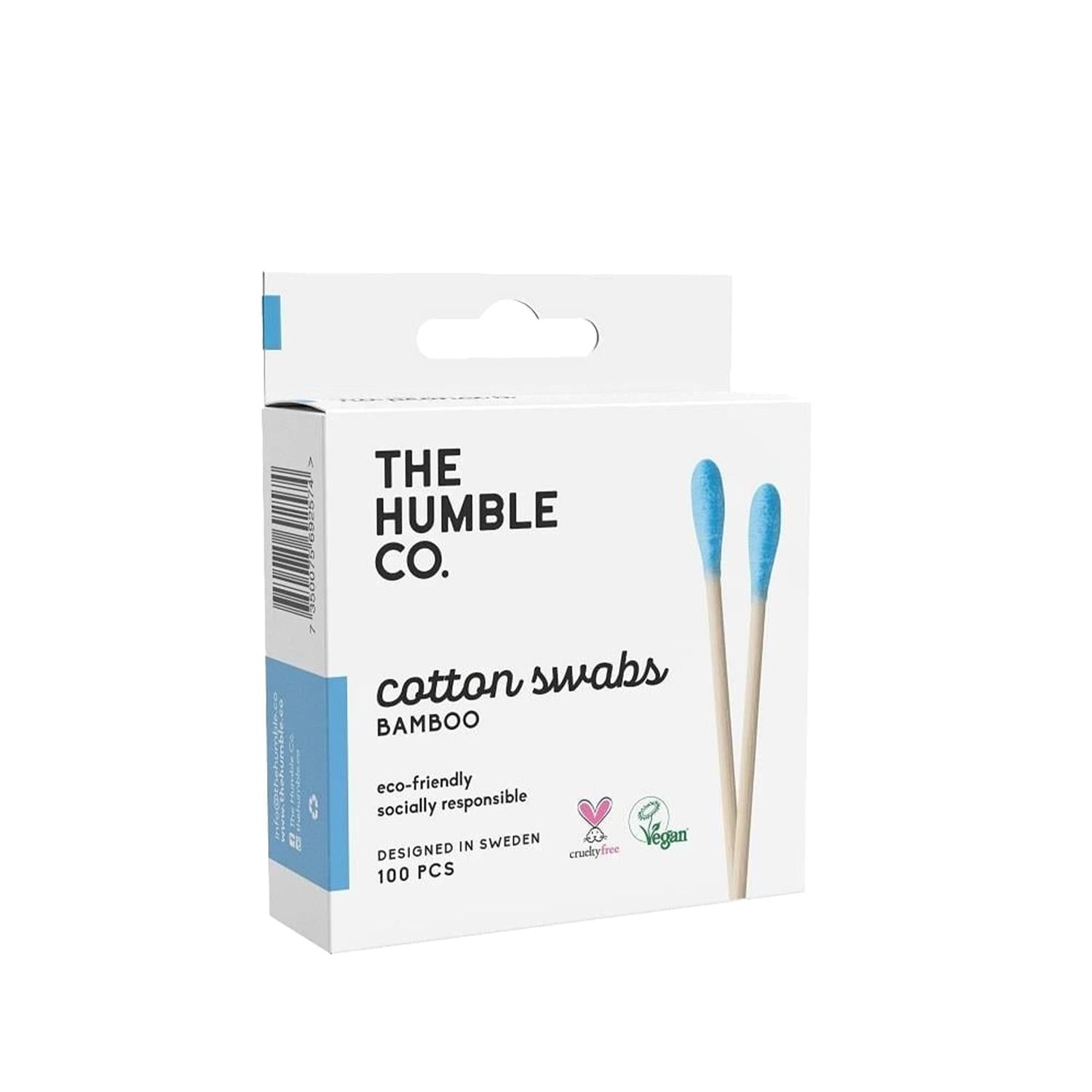 The Humble Co Blue Cotton Swabs for Ear Cleaning - 100 Count, Gentle &amp; Effective Personal Hygiene Solution