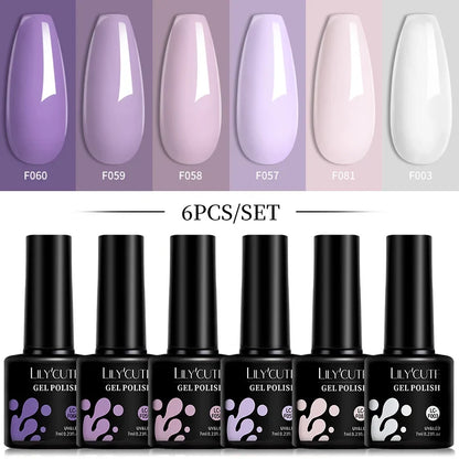 LILYCUTE 6Pcs 7ML Gel DIY Nails Polish Set Bright Pink Nail Charms Soak Off UV LED Gel Varnish Nail Art Design Accessories