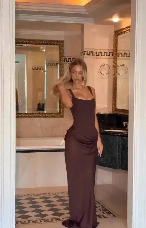 Women Square-neck Halter Mini Dress Sexy Pleated Sleeveless Backless High Waist Bodycon Dresses 2026 New Fashion Party Robes by Dropshipman