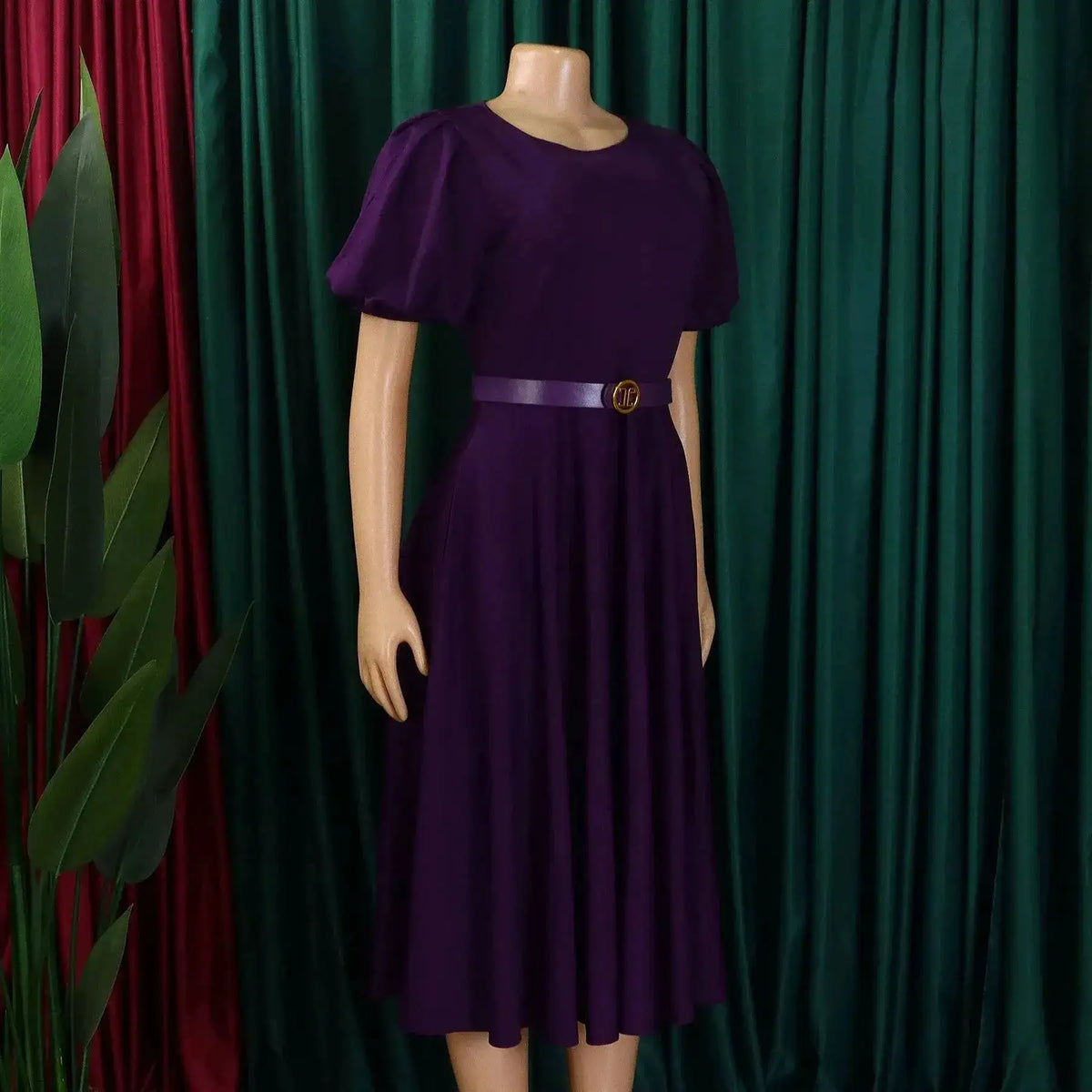 Elegant Office Dress for Women Professional O Neck Short Sleeve Belt Waisted A Line Mid Calf Formal Business Work Dress Midi New by Dropshipman
