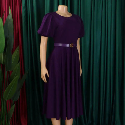 Elegant Office Dress for Women Professional O Neck Short Sleeve Belt Waisted A Line Mid Calf Formal Business Work Dress Midi New by Dropshipman