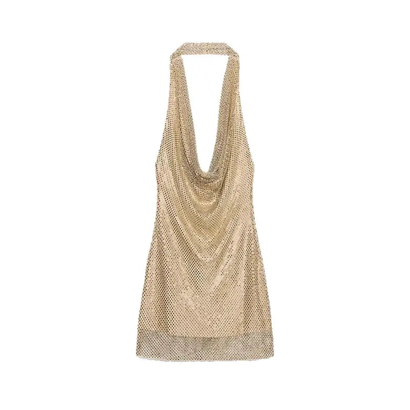 Rhinestone Shining Sexy Evening Dress Women Sleeveless Backless Slim Party Pleated Gown Female Dresses Street Vacation Lady Robe SHOPEZRA L.L.C.